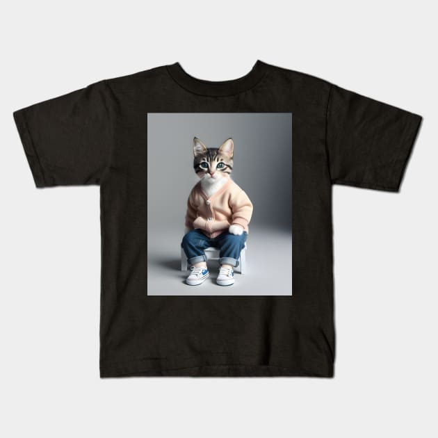 Cat Model - Modern digital art Kids T-Shirt by Ai-michiart